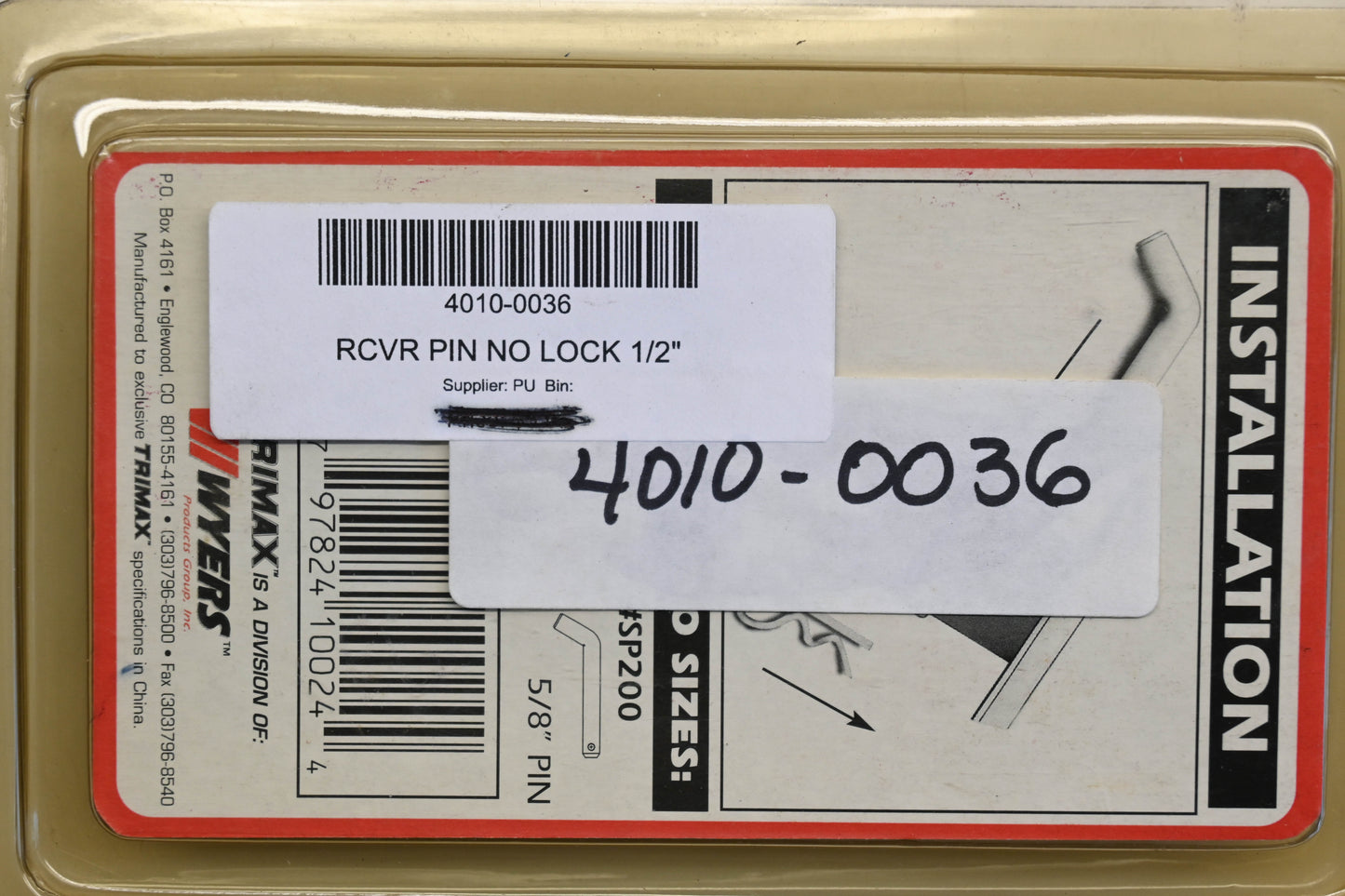 Trimax 4010-0036 1/2" Receiver Pin Kit Qty 1 NOS
