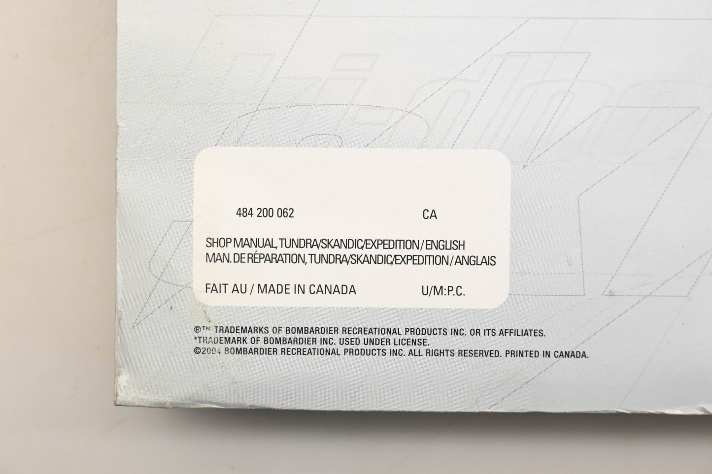 OEM Ski-Doo 484200062 2005 Tundra Skandic Expedition Shop Manual