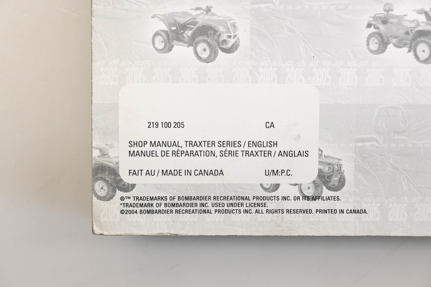 Bombardier 219100205 2005 ATV Traxter Series Shop Manual