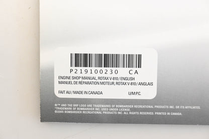 Bombardier 219100230 2006 Rotax V-810 Engine Shop Manual Qty 1