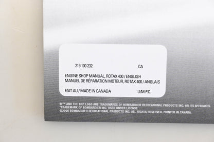 Bombardier 219100232 2006 Rotax 400 Engine Shop Manual Qty 1