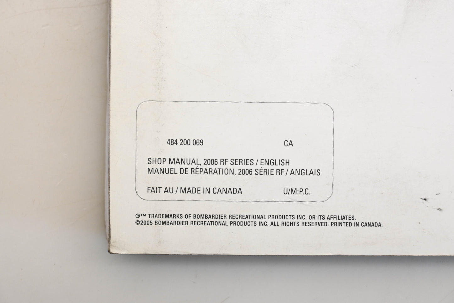OEM Ski-Doo 484200069 2006 RF Series Shop Manual