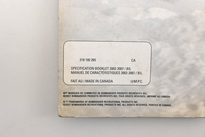 OEM Ski-Doo 219100265 2002 - 2007 Specification Booklet