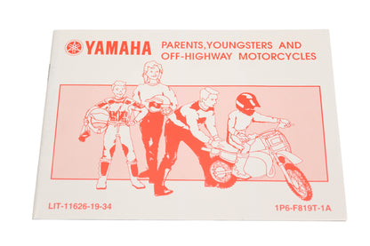 New OEM Yamaha LIT-11626-19-34, 1P6-F819T-1A Parents Youngsters and Off-Highway Motorcycles Manual Qty 1 NOS