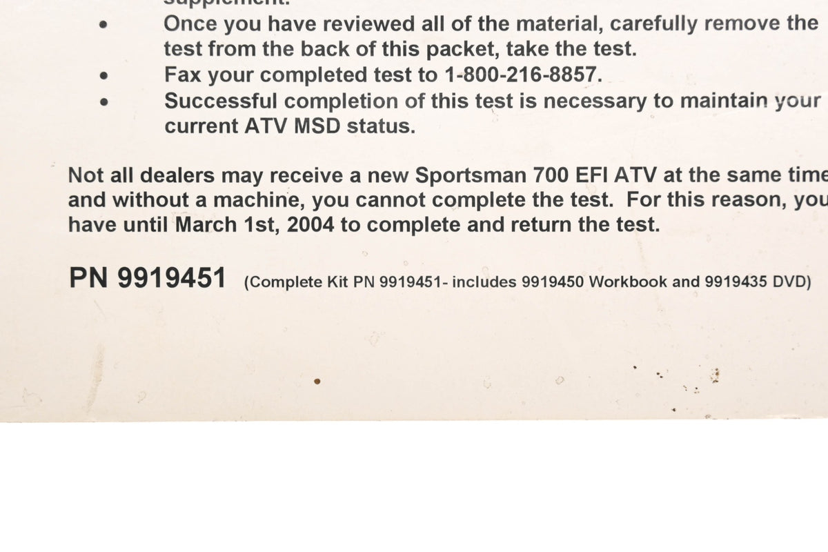 OEM Polaris 9919451 Supplementary Training Manual 2004 700 EFI Qty 1