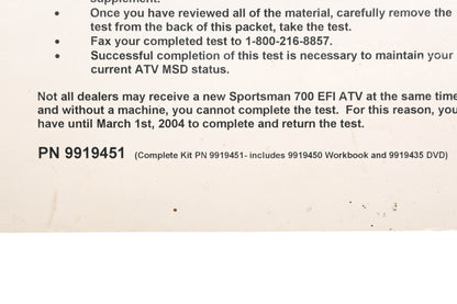 OEM Polaris 9919451 Supplementary Training Manual 2004 700 EFI Qty 1