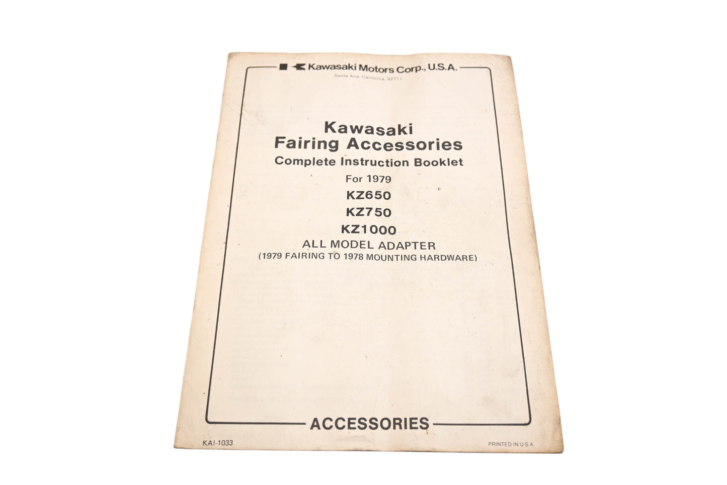 OEM Kawasaki KAI-1033 Complete Instruction Booklet Qty 1