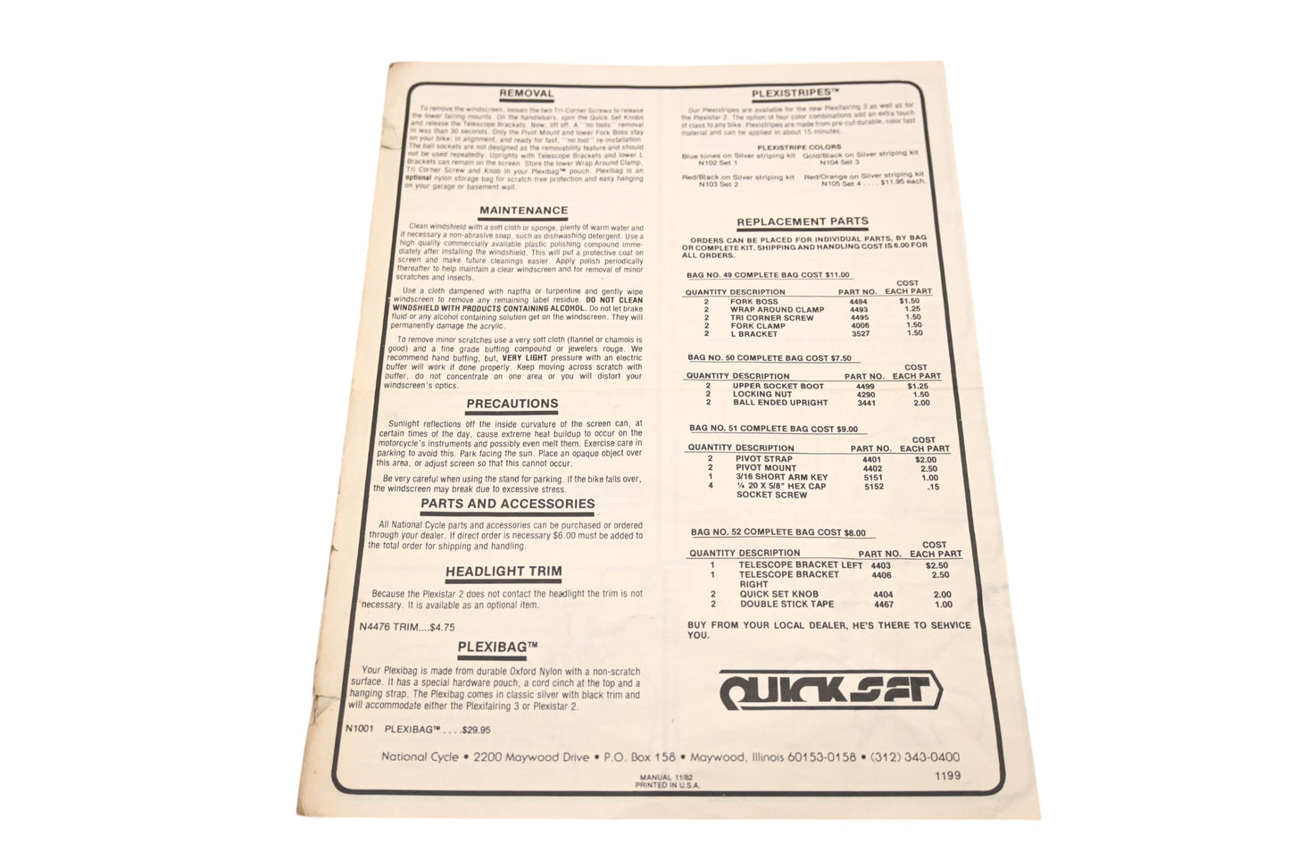 National Cycle 1199 Plexistar 2 Owner's Manual & Assembly Instructions Qty 1