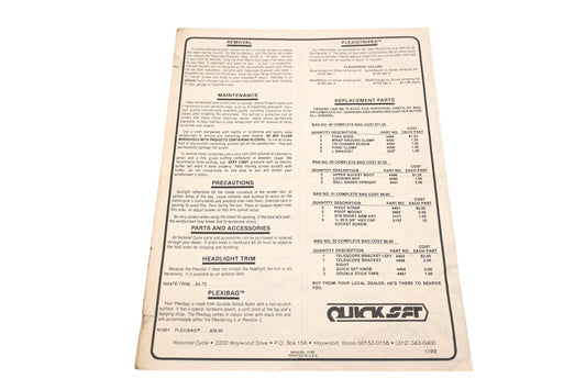 National Cycle 1199 Plexistar 2 Owner's Manual & Assembly Instructions Qty 1