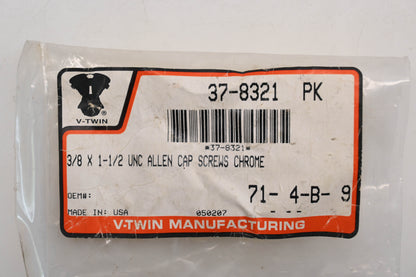 V-Twin 37-8321 Allen Socket Cap Bolt Knurled Chrome 3/8" X 1-1/2" NOS
