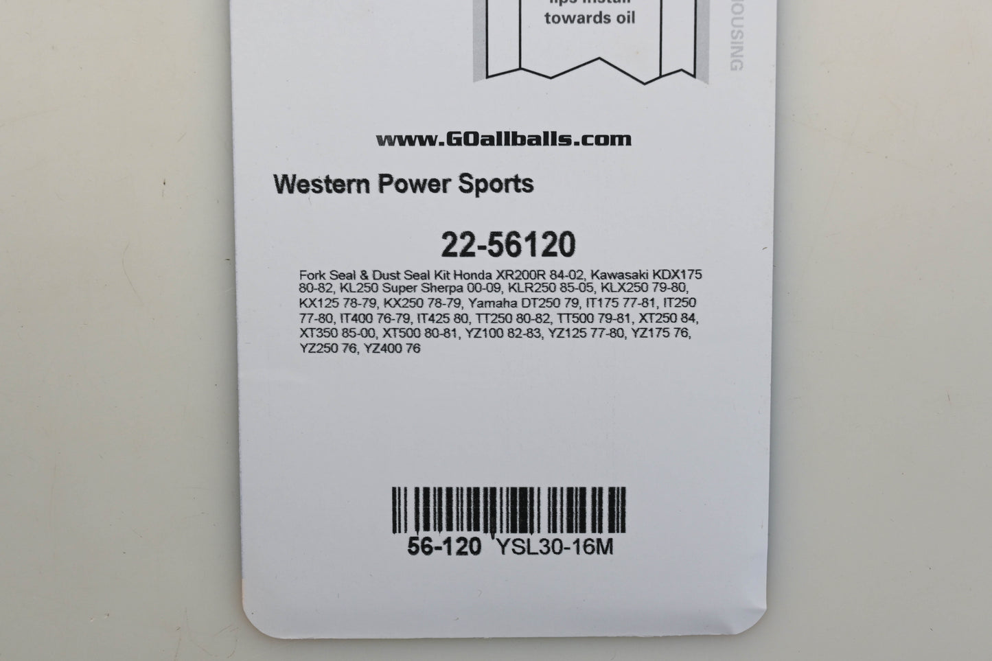 All Balls 22-56120 Fork Seal Wiper Kit Qty 1 NOS