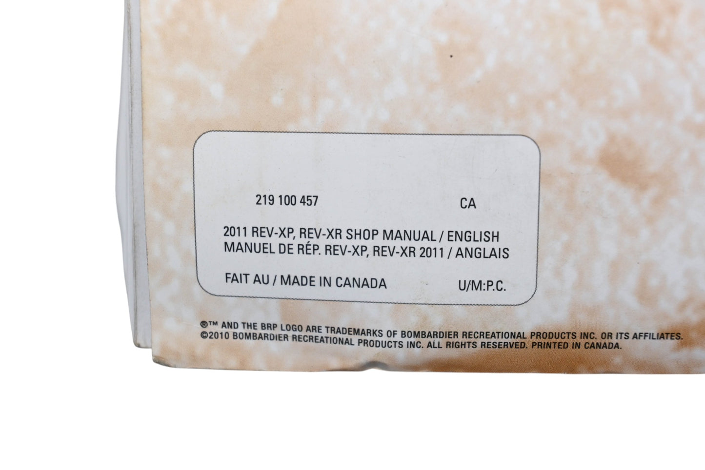 OEM Ski-Doo 219100457 2011 REV-XP REV-XR Shop Manual Qty 1