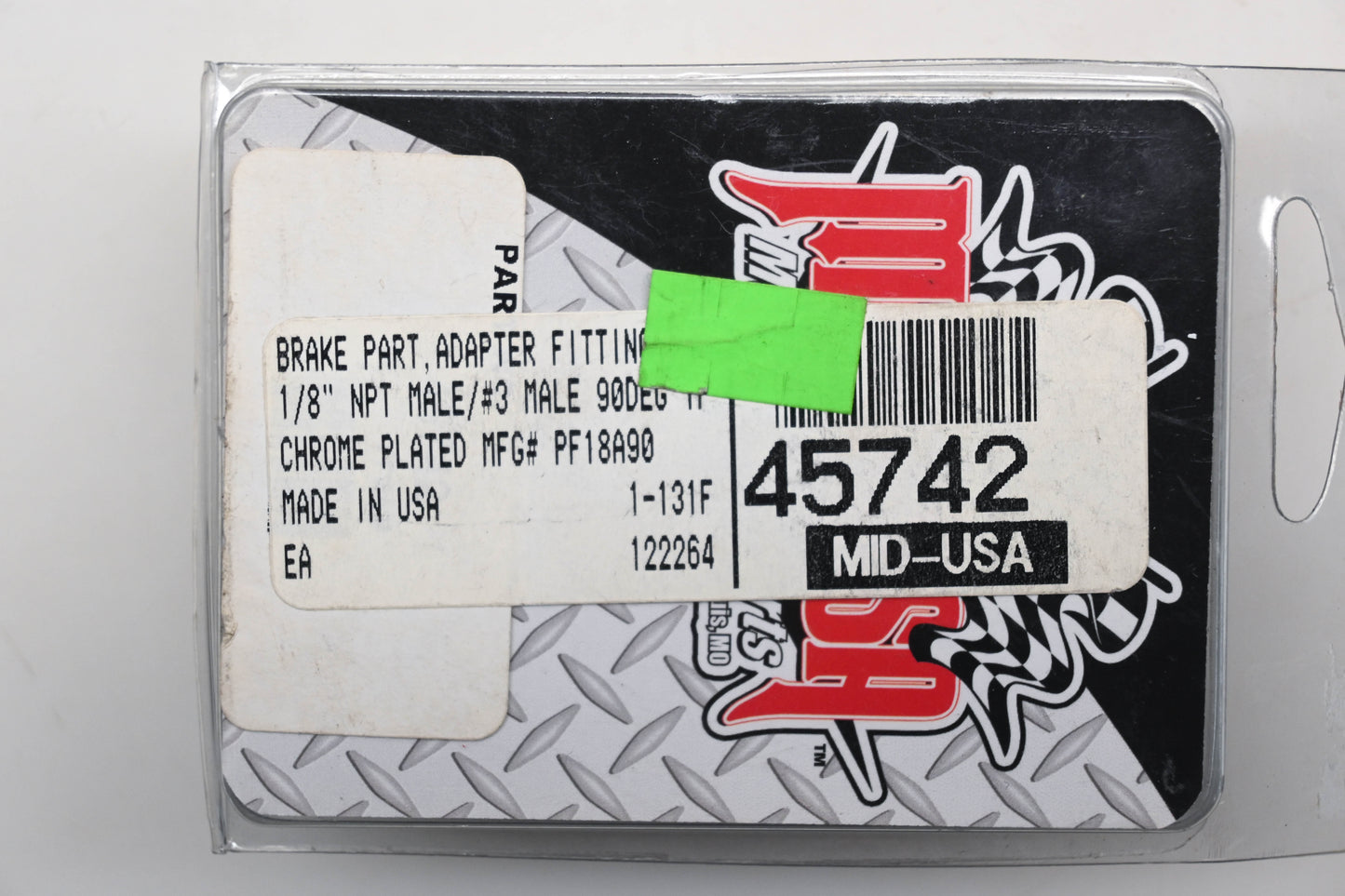 Mid-USA 45742, PF18A90 Brake Adapter Fitting 90 Deg 1/8' Qty 1 NOS