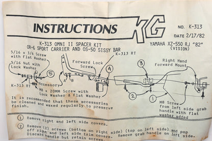KG K-313 Omni II Spacer Kit Fits Yamaha XZ-550 RJ (Vision) Qty 1 NOS