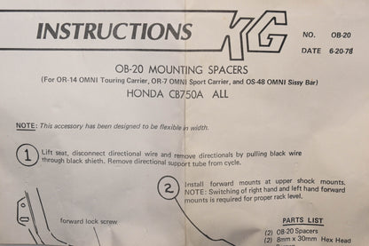 KG 0B-20 Mounting Spacer Kit Fits Honda CB750A Qty 1 NOS