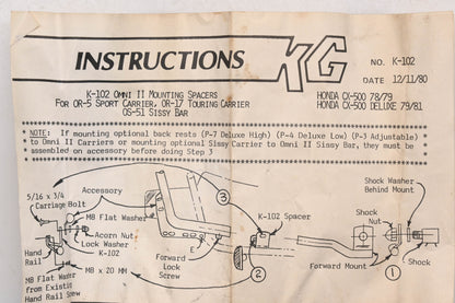KG K-102 Omni II Mounting Spacer Kit Qty 1 NOS