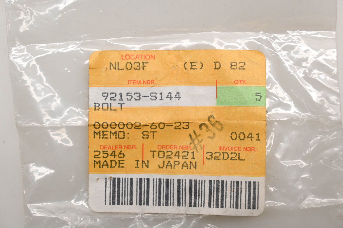 New OEM Kawasaki 92153-S144 Bolt Qty 5 NOS