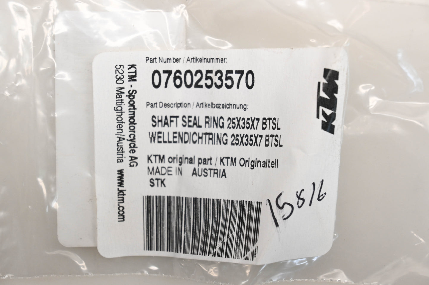 New OEM KTM 0760253570 Shaft Seal Ring 25X35X7 Qty 1 NOS