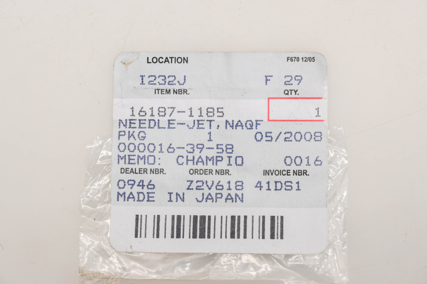 New OEM Kawasaki 16187-1185 Jet Needle NAQF Qty 1 NOS