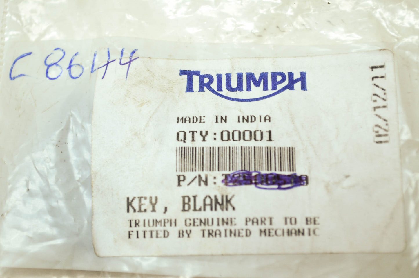 NEW OEM Triumph Ignition Key 08-13 America Speedmaster EFI T2500579 NOS