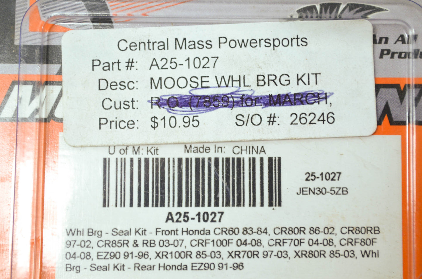 NEW Moose Wheel Bearing Kit 93-08 CR CFR XR EZ 60 80 85 100 70 90 A25-1027 NOS