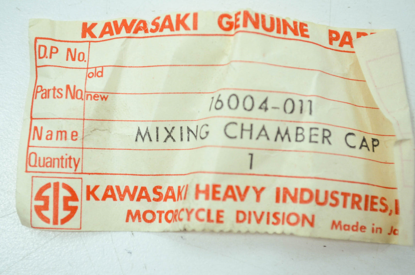 OEM Kawasaki 16004-011 Mixing Chamber Cap NOS