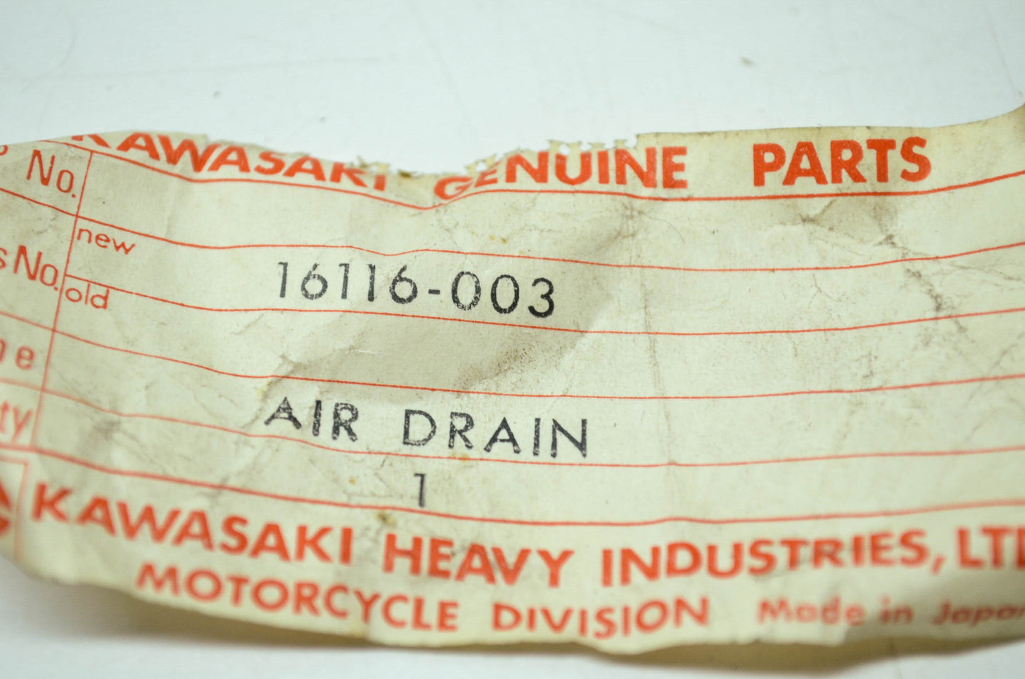 OEM Kawasaki 16116-003 Air Drain NOS