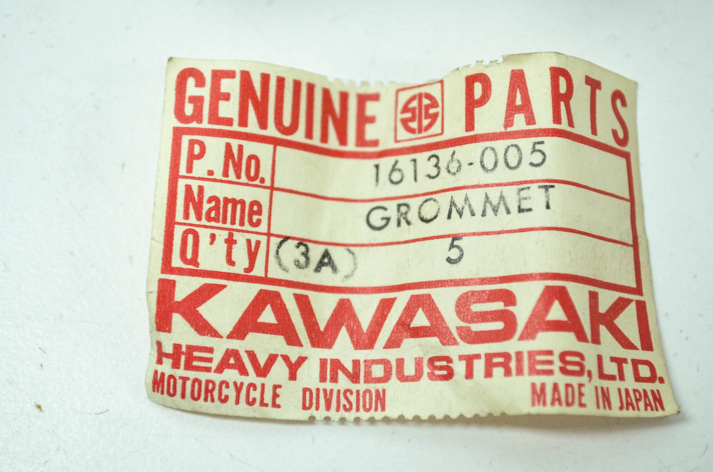 OEM Kawasaki 16136-005 Overflow Pipe Grommet NOS