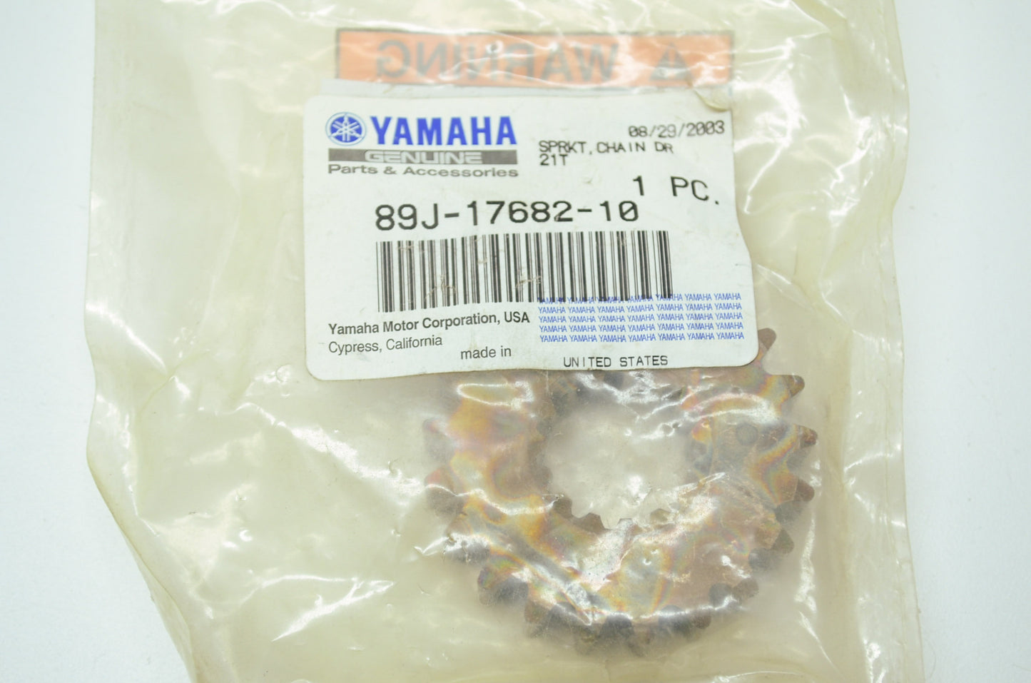 OEM Yamaha 89J-17682-10-00 Chain Driven Sprocket 21T NOS