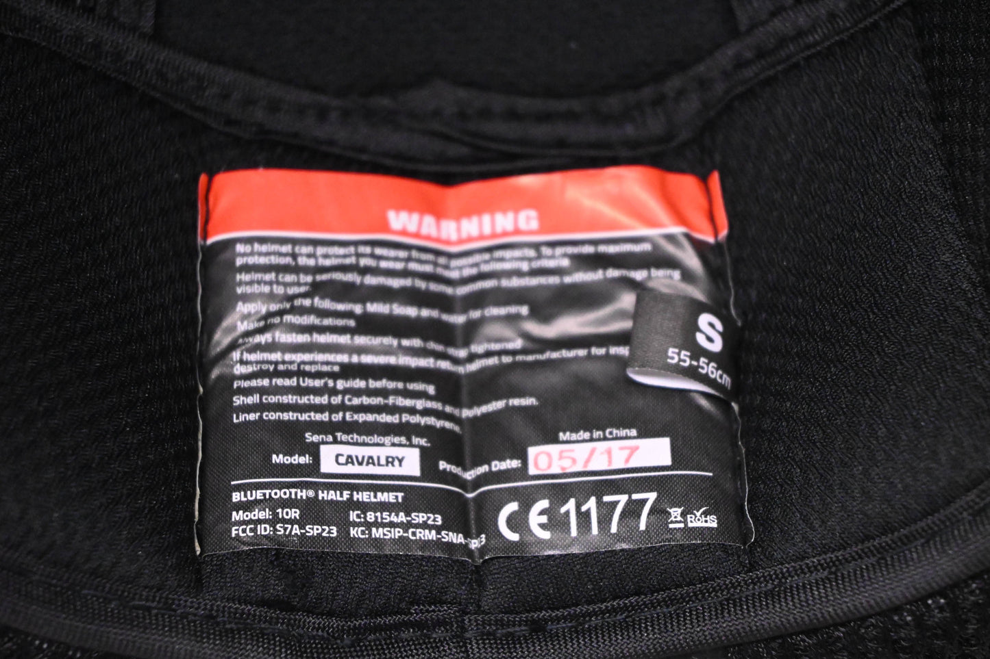 Sena Cavalry 843-01300S Small Glossy Black Bluetooth Half Helmet Assembly NOS